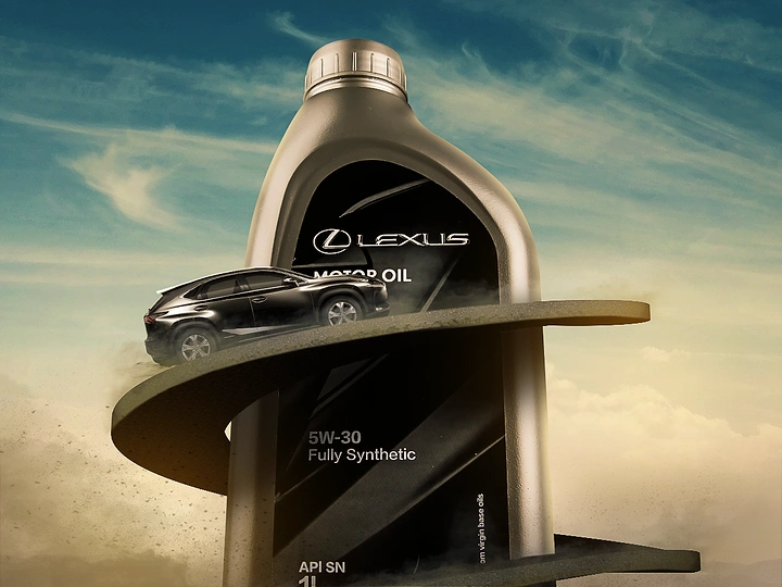Engine Oil & Lubricants creative ad: Bottle becomes architectural road platform