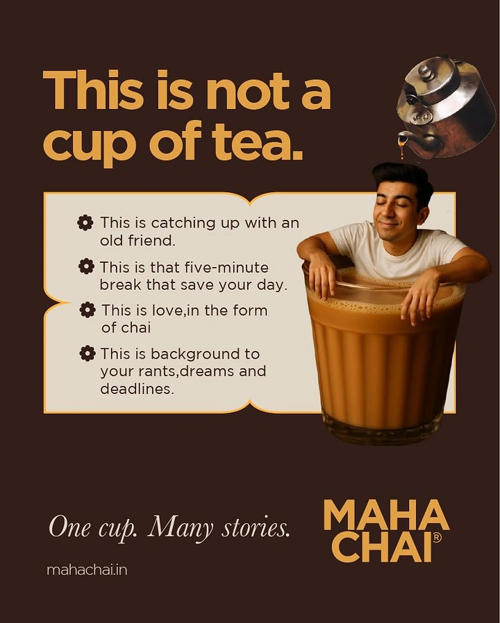 Tea & Chai Brands creative ad: Man sitting in giant chai cup