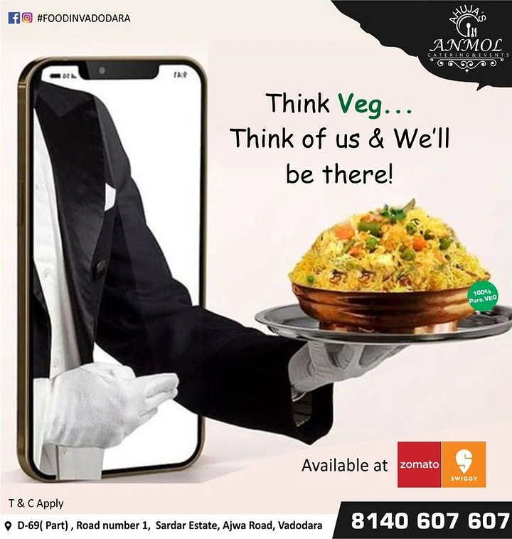 Cloud Kitchens & Food Trucks creative ad: Waiter arm serving biryani from phone