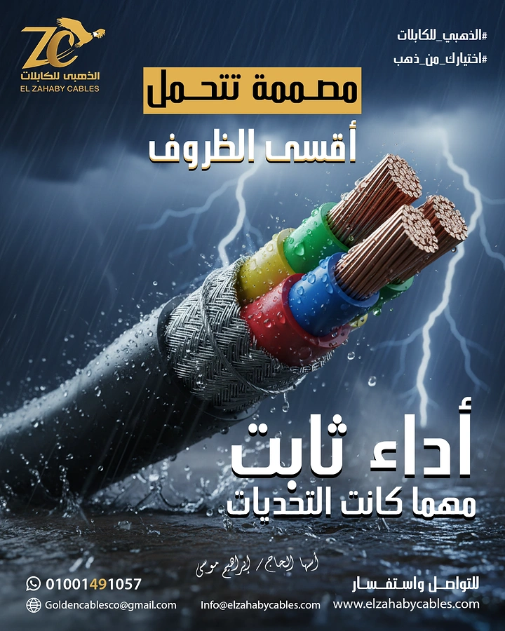 Electricians creative ad: Cable in storm and lightning shows durability
