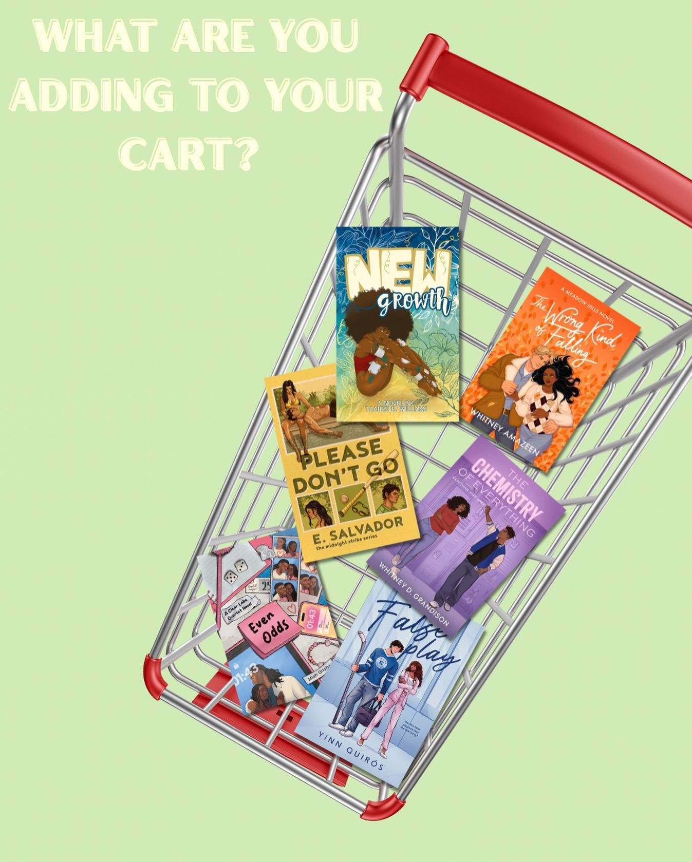 Shopping cart full of books, add-to-cart pun