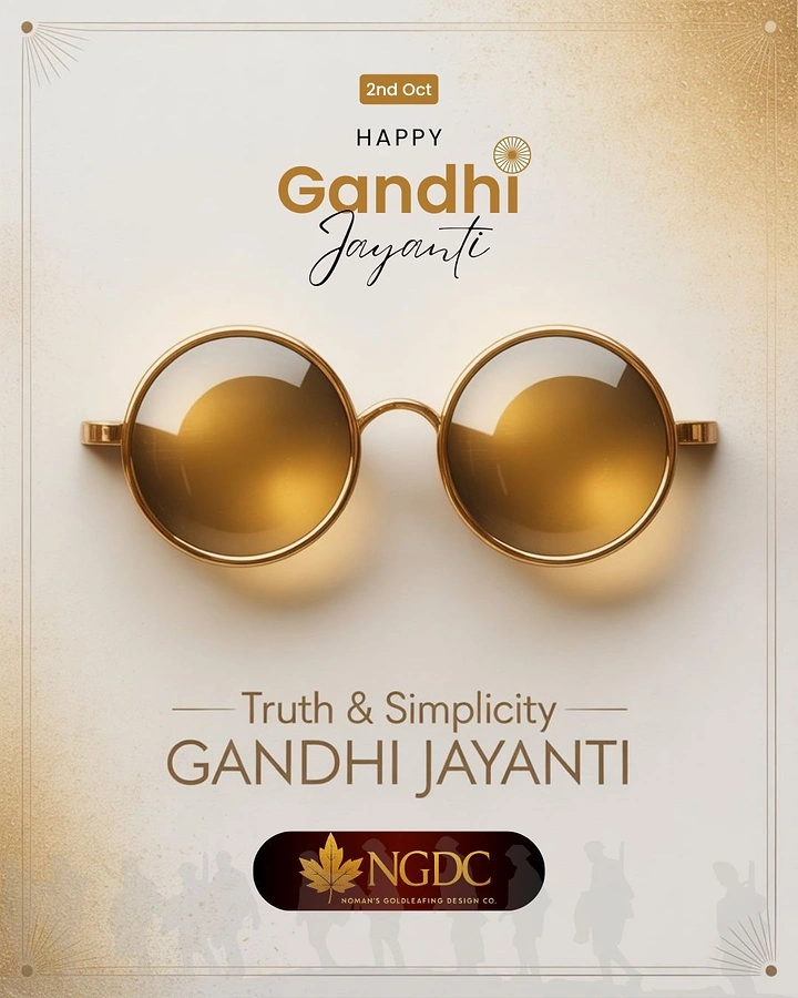 Gandhi Jayanti creative ad: Gold round Gandhi-style spectacles