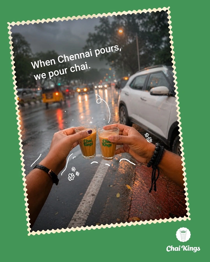 Tea & Chai Brands creative ad: Postage stamp frame, rain pun copy