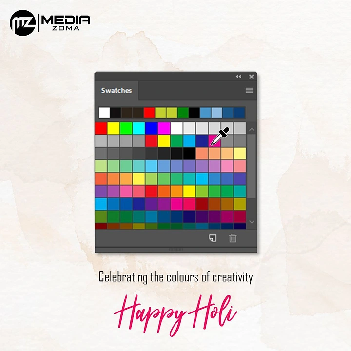 Holi creative ad: Design software swatches panel with eyedropper tool