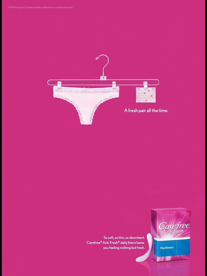 Period Care & Feminine Hygiene creative ad: Hanging underwear reinforces freshness message
