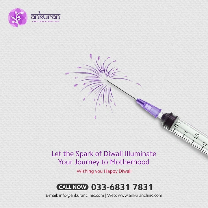 Diwali creative ad: Syringe needle drawing a purple firework burst