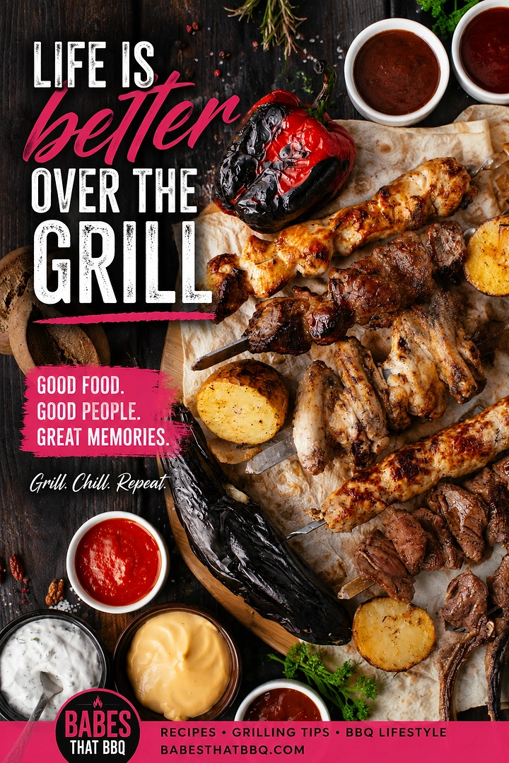 BBQ & Grill Restaurants creative ad: Bold grill typography around food