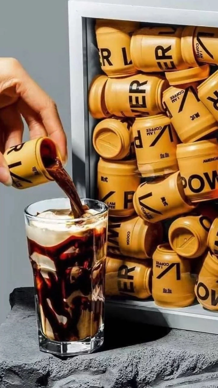 Tumblers, Flasks & Drinkware creative ad: Coffee pour framed by branded caps