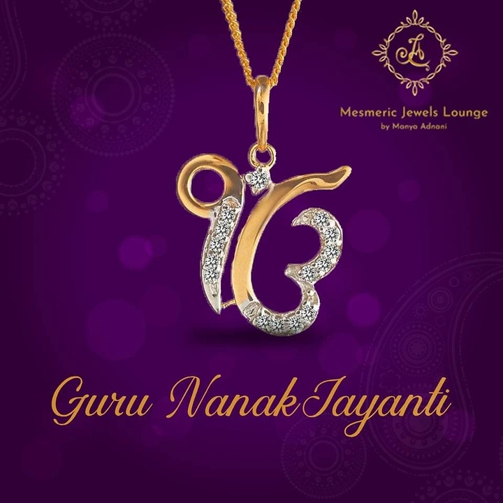 Guru Nanak Jayanti creative ad: Diamond-studded gold Ik Onkar pendant on chain