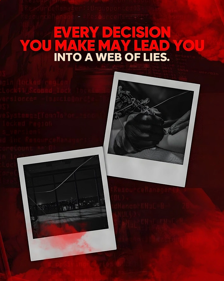 Escape Rooms creative ad: Web-of-lies copy uses mystery imagery