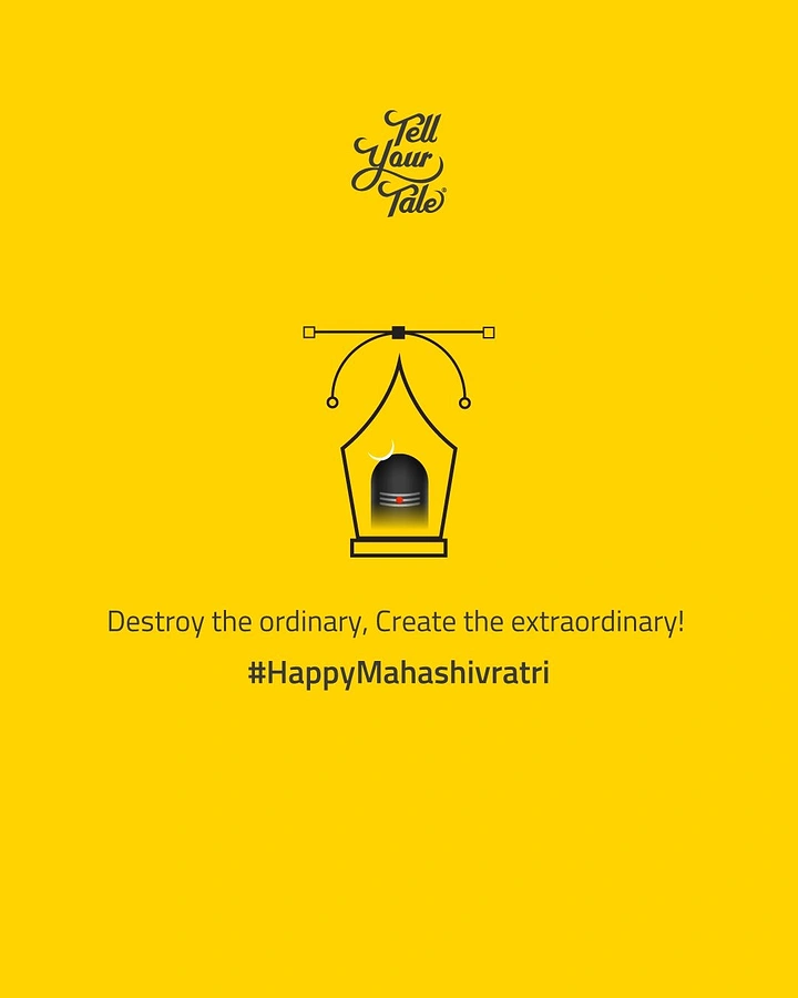 other-festival creative ad: Shivling inside a pen-nib temple outline with vector anchor handles