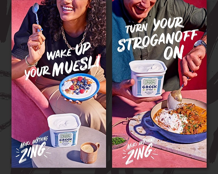 Dairy Brands creative ad: Witty recipe-verb copy for yogurt