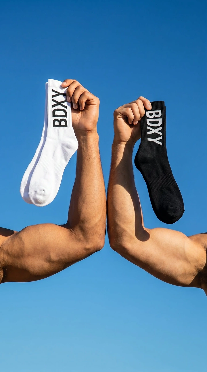 Socks Brands creative ad: Mirrored arms create bold composition