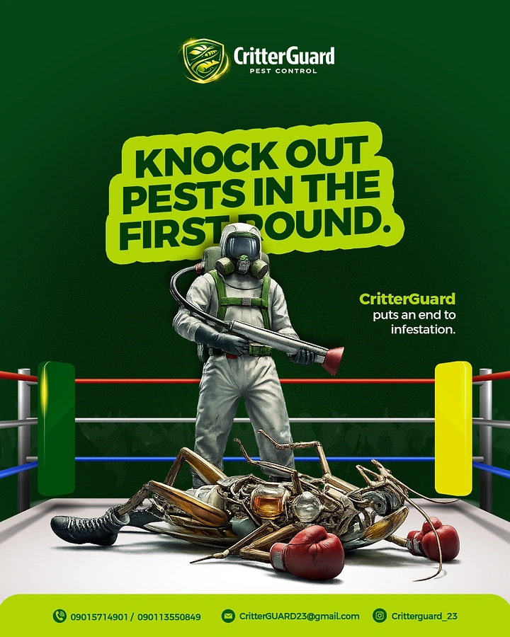 Pest Control creative ad: Knocked-out roach in boxing ring