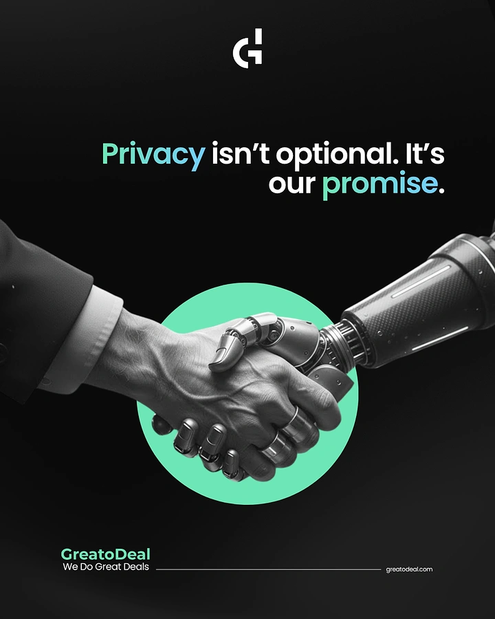 Cybersecurity Companies creative ad: Human-robot handshake signals privacy partnership
