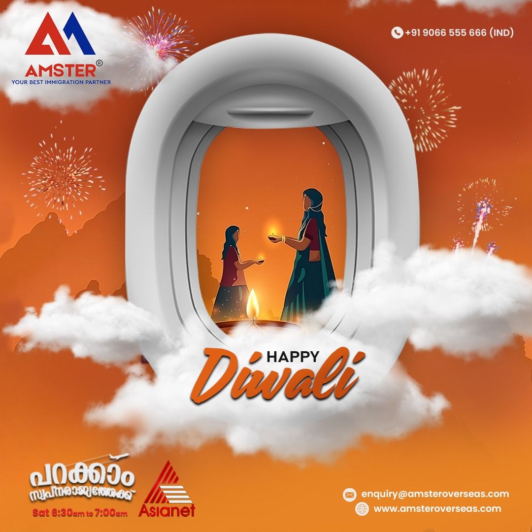 Diwali Instagram post: Airplane window framing illustrated women lighting diyas