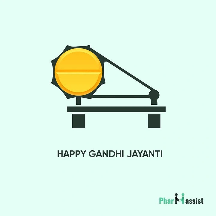Gandhi Jayanti creative ad: Charkha spinning wheel whose wheel is a yellow pill tablet