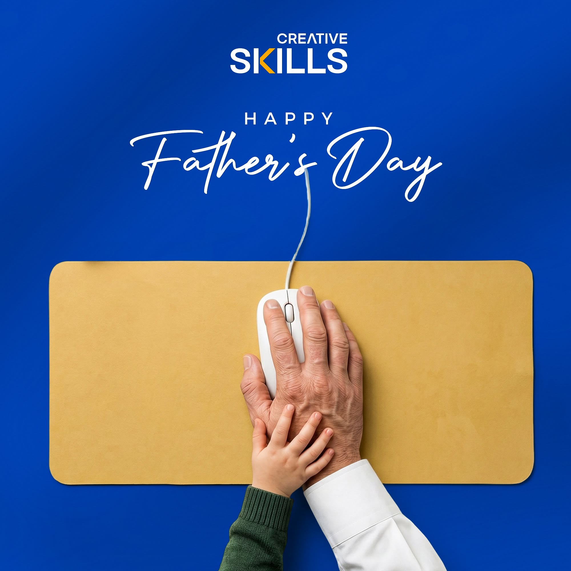 Child's hand resting on an elderly father's hand over a computer mouse
