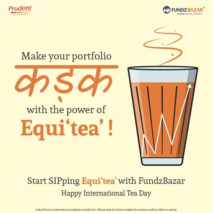 other-festival creative ad: Flat illustrated cutting chai glass with a rising stock graph inside