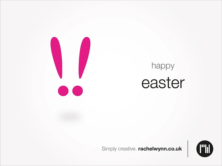 Easter creative ad: Two magenta exclamation marks forming bunny ears and eyes