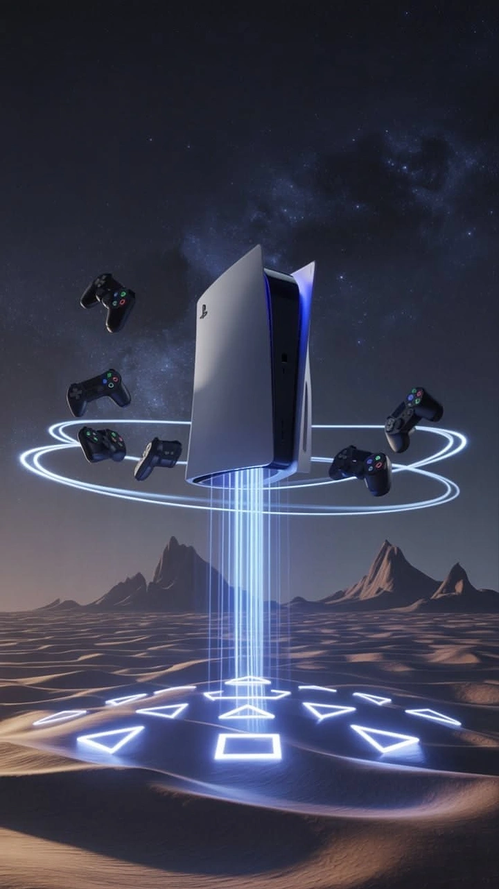 Gaming & Esports creative ad: PS5 beaming shape symbols onto desert