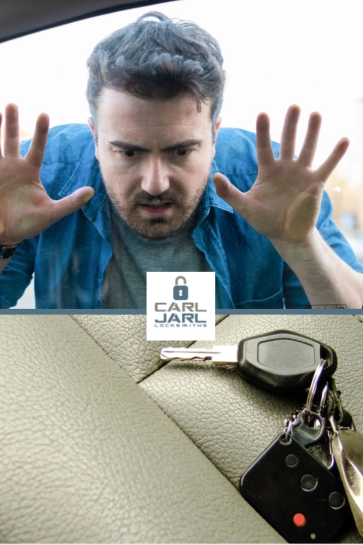 Locksmiths creative ad: Locked-out man seen through car window