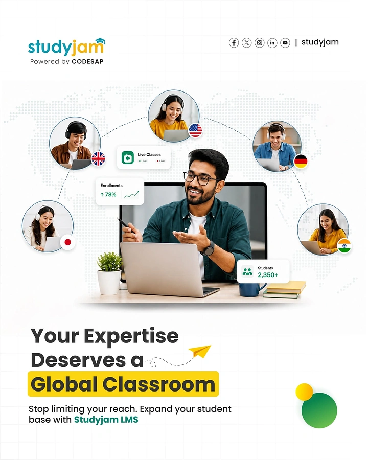 Online Courses & E-learning creative ad: Global classroom expressed through connected learners