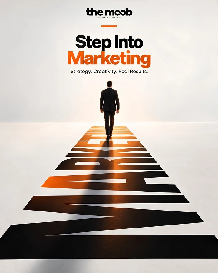 Agency creative ad: Man walking a road spelled MARKETING