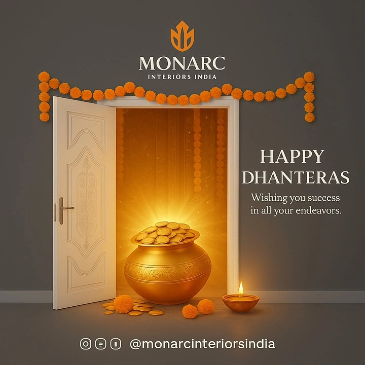 Dhanteras creative ad: Open white door revealing glowing gold coin pot