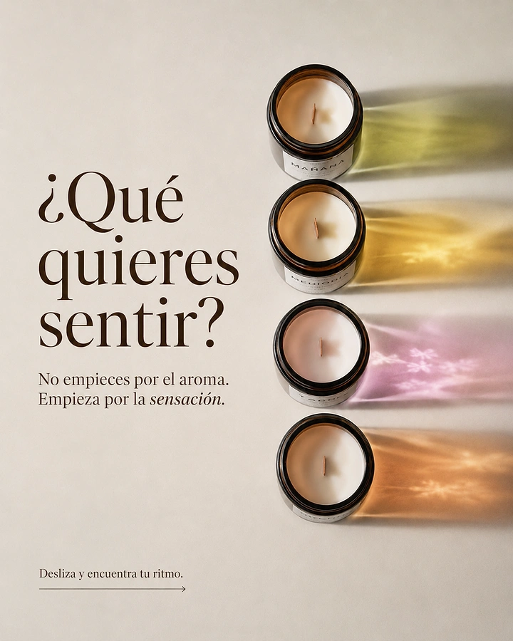 Candles & Home Fragrance creative ad: Four amber-jar candles in a vertical row casting coloured shadows