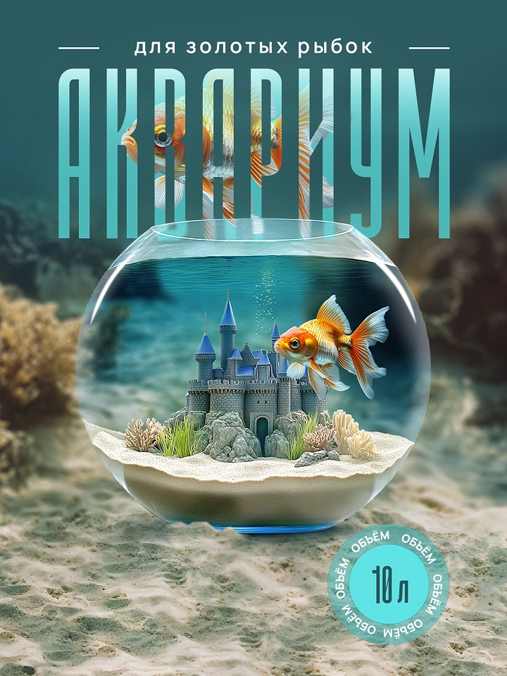 Aquarium Shops creative ad: Fishbowl castle scene, bold typography