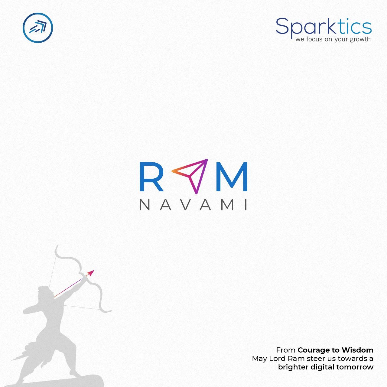 RAM wordmark with a gradient paper-plane A, and a grey archer silhouette