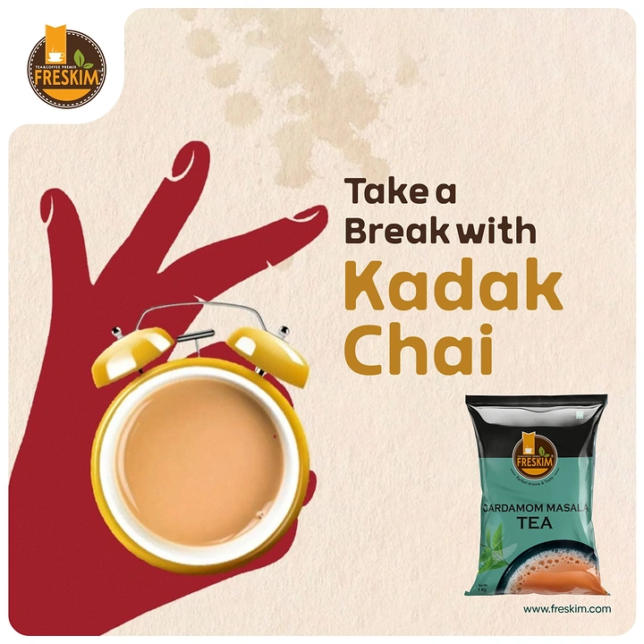 Tea & Chai Brands creative ad: Hand grabbing clock-cup, take a break