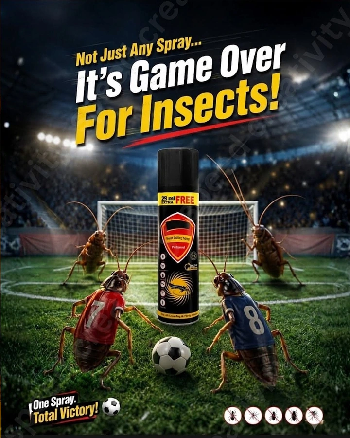 Pest Control creative ad: Spray as goalkeeper, 'Game Over' football pun