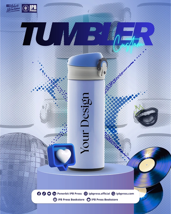 Tumblers, Flasks & Drinkware creative ad: Retro music-world styling around the tumbler