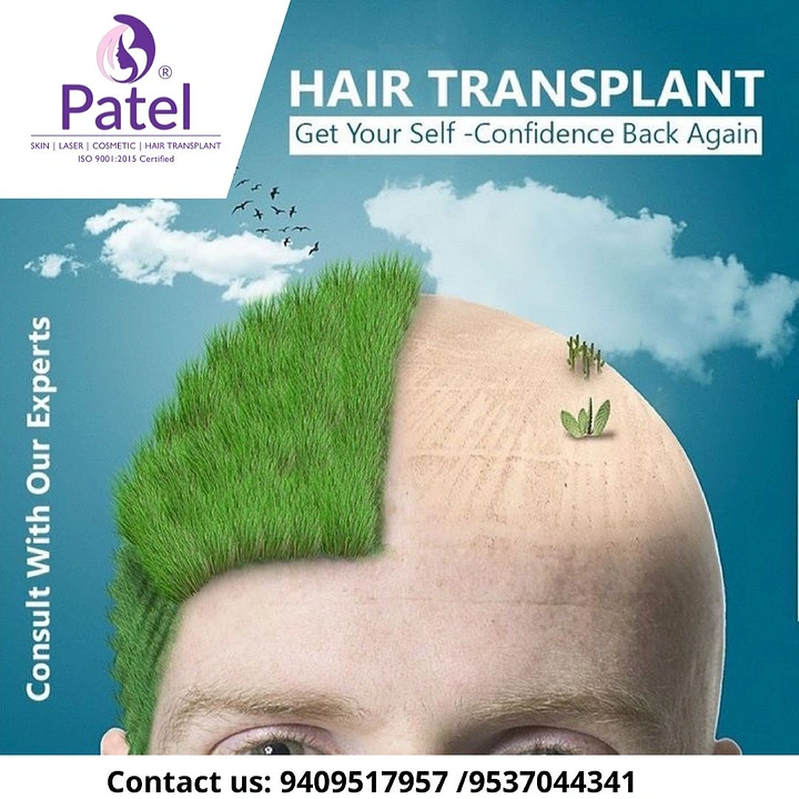 Hair Transplant & Hair Clinics creative ad: Bald head as grassy hill landscape