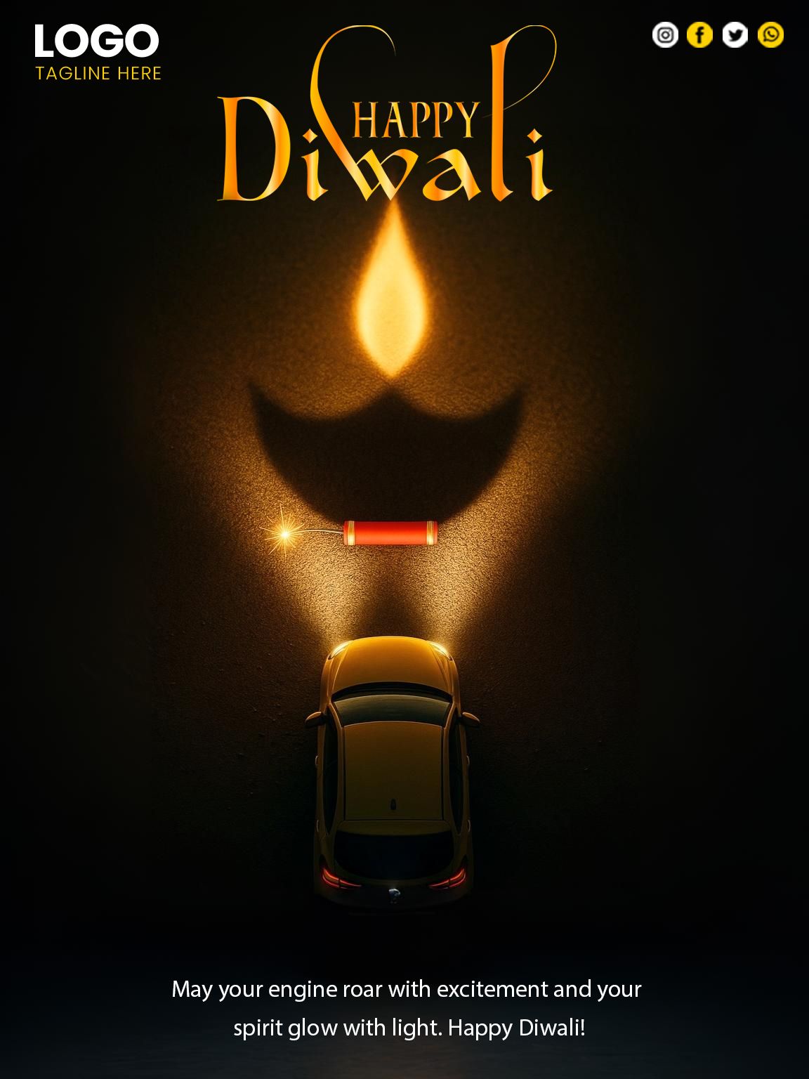 Top-down car whose headlight beams form a diya shape with flame