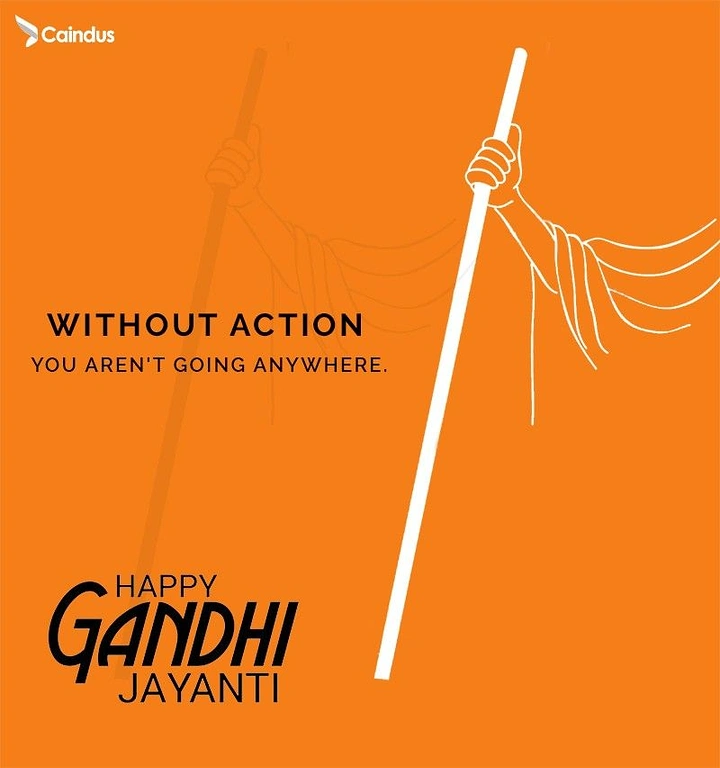 Gandhi Jayanti creative ad: Line-art hand gripping a walking stick