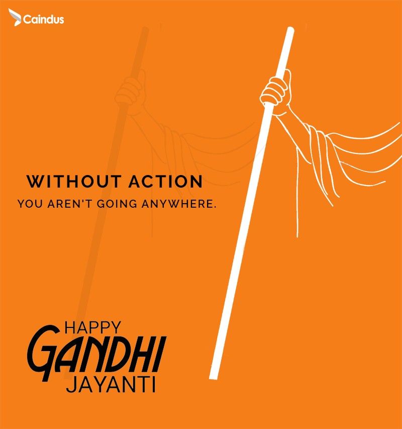 Gandhi Jayanti Instagram post: Line-art hand gripping a walking stick