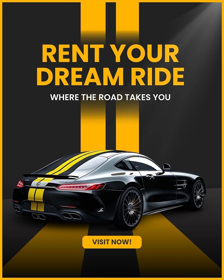 Car Rental creative ad: Racing stripes extend into road lines