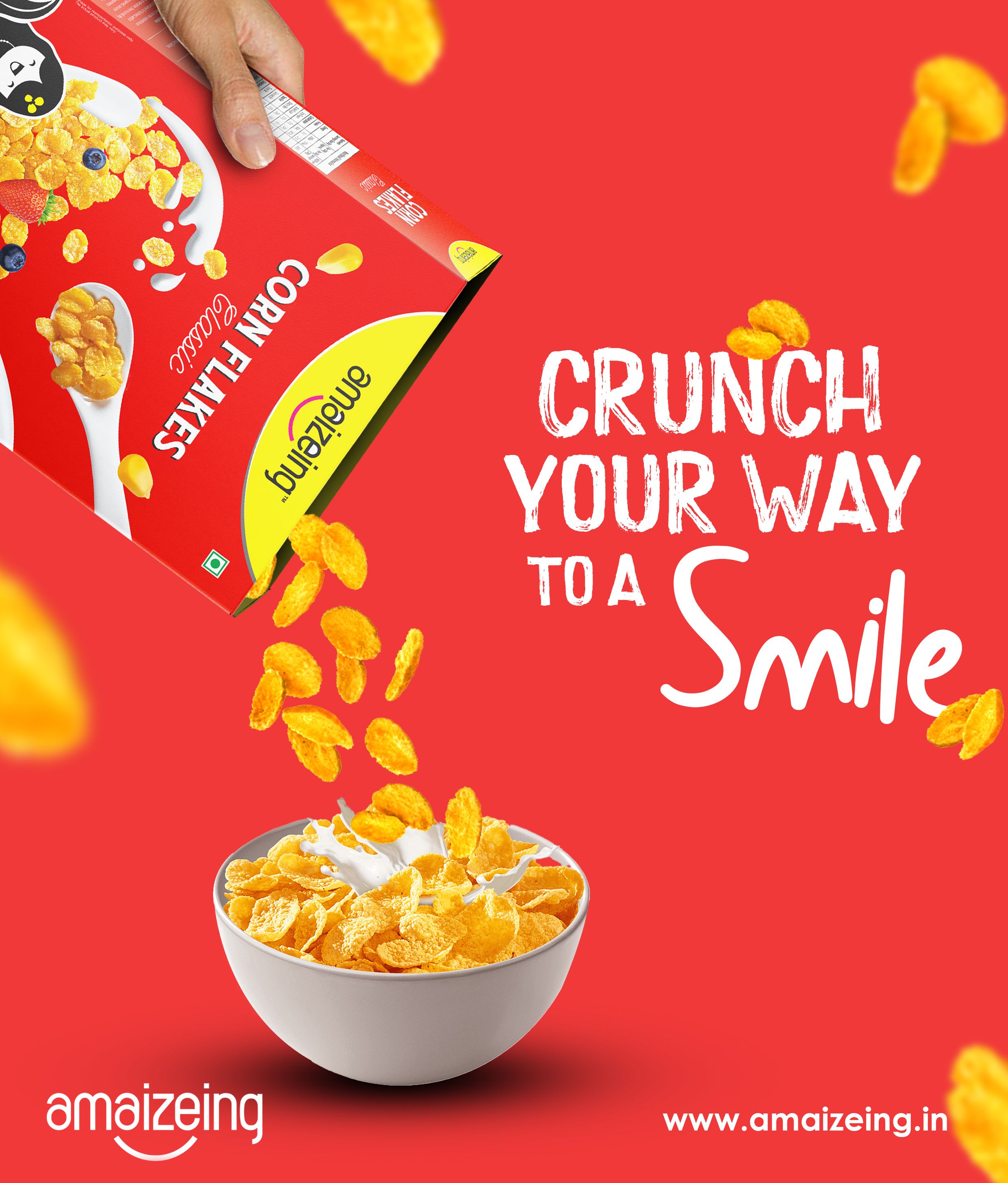 Instagram post: Smile pun paired with flying cereal
