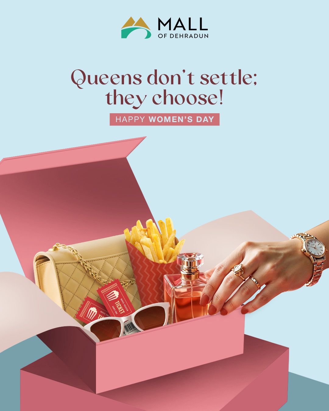 Mall gift box, 'Queens choose' witty copy