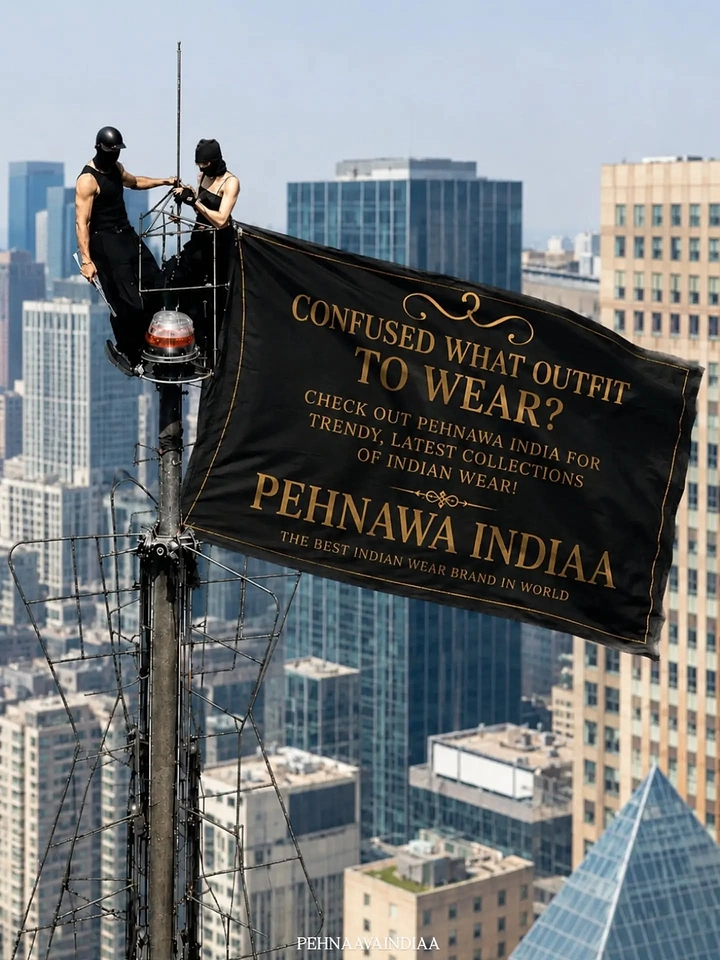 Ethnic Wear & Sarees creative ad: Flag atop skyscraper carries brand message