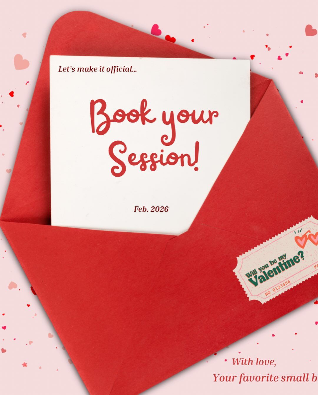 Valentine's Day Carousel: Pink deckle-edge envelope with a heart-shaped card peeking out, slide 3