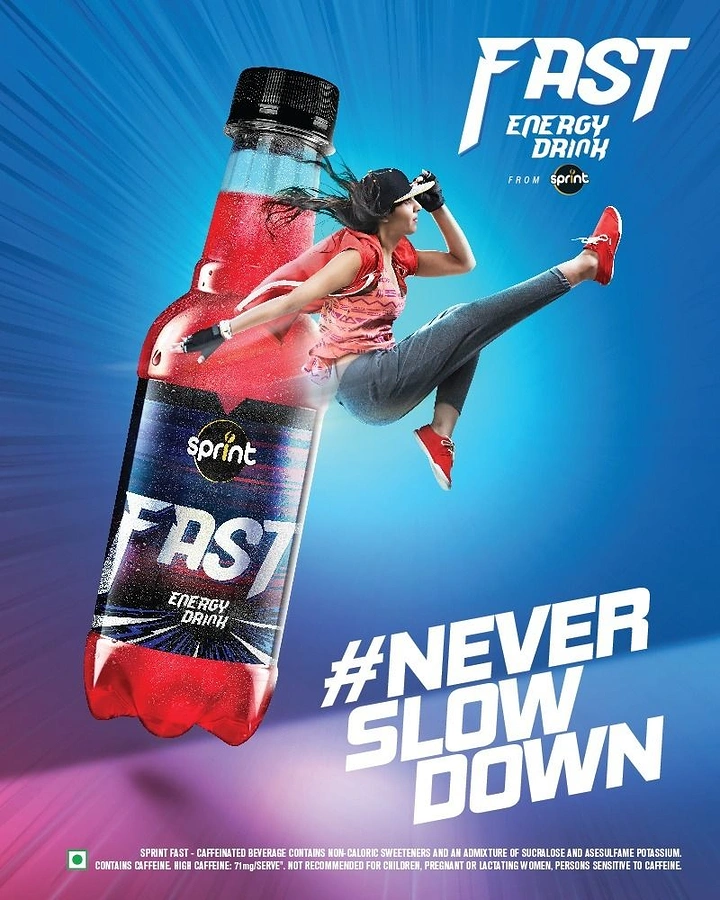 Energy & Sports Drinks creative ad: Athlete integrated with bottle creates kinetic composition