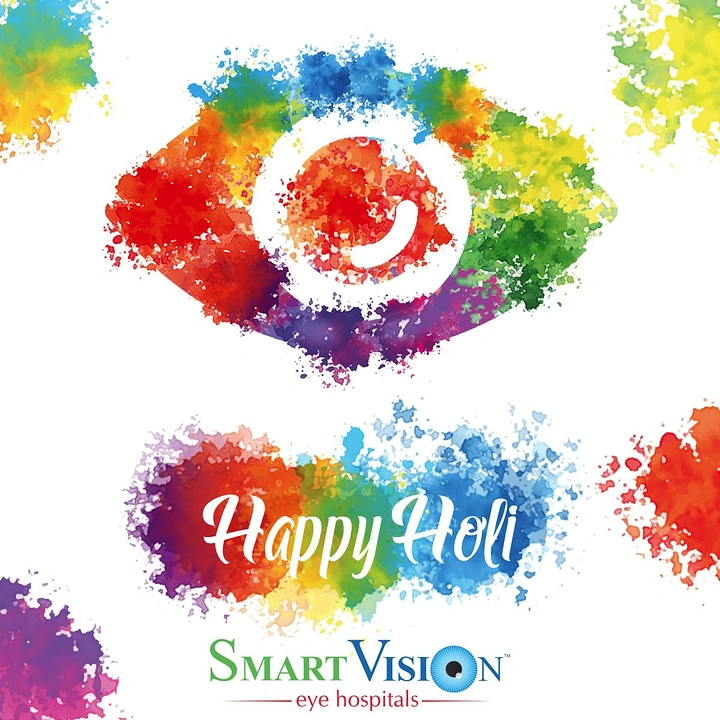 Holi creative ad: Eye shape made of rainbow watercolor Holi splashes