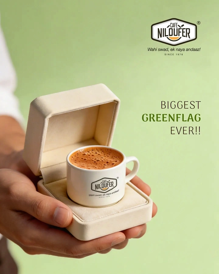 Tea & Chai Brands creative ad: Hands holding a velvet ring box with a branded chai cup inside