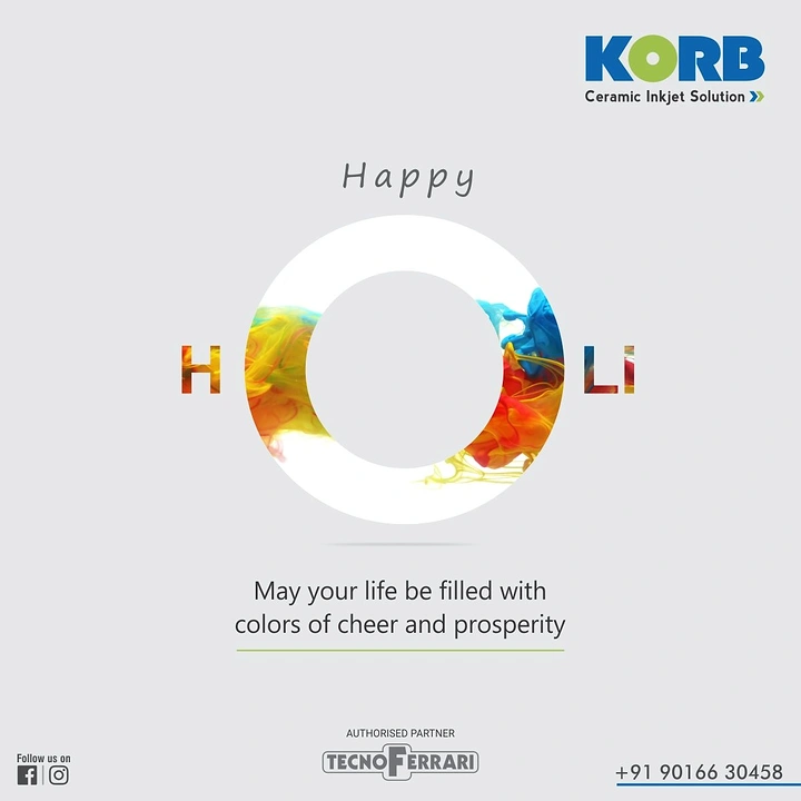 Holi creative ad: White ring 'O' filled with swirling ink colours inside the word HOLI