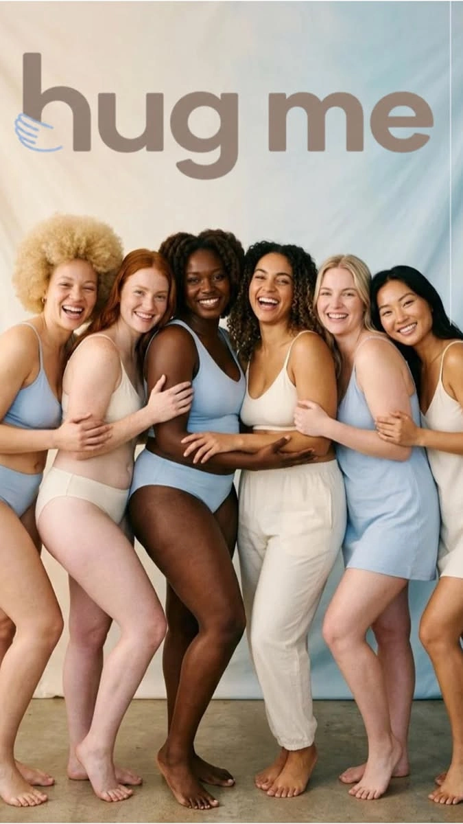 Plus-Size Fashion creative ad: Hugging group matches playful headline