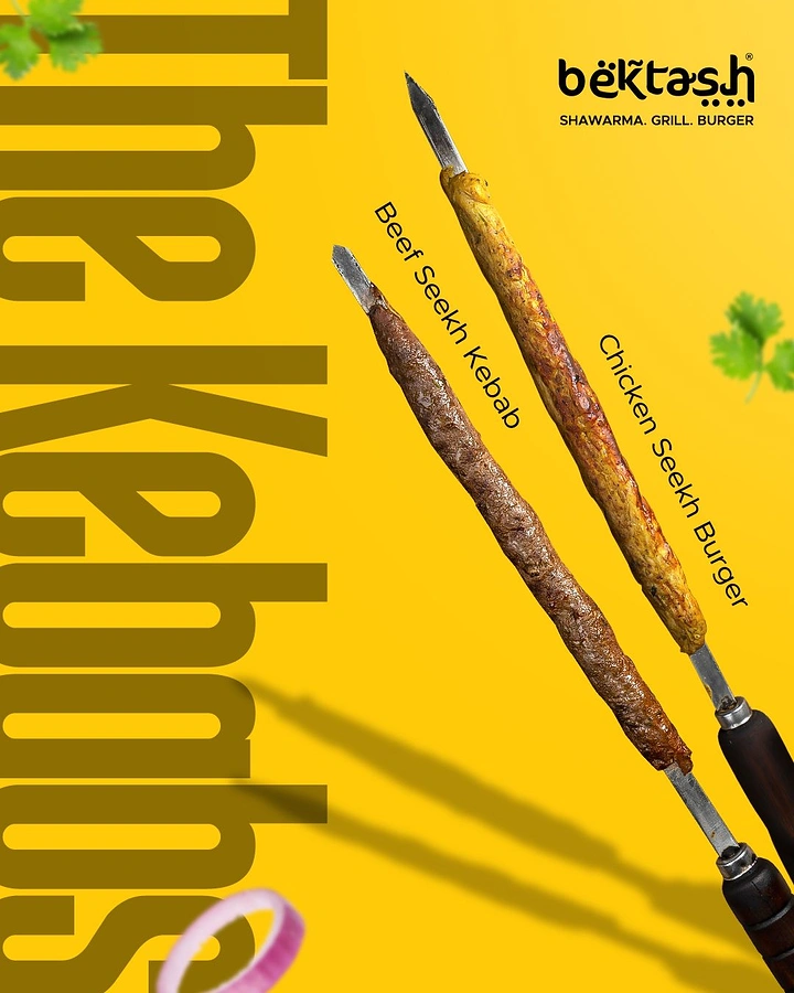 Arabic & Middle Eastern Restaurants creative ad: Kebab sticks cleverly echo oversized typography